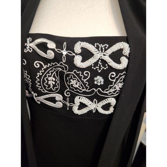 Vtg Cache 90s Y2K Silk Floral Beaded Midi Matching Scarf Black Slip Dress Sz 12 - Picture 2 of 11